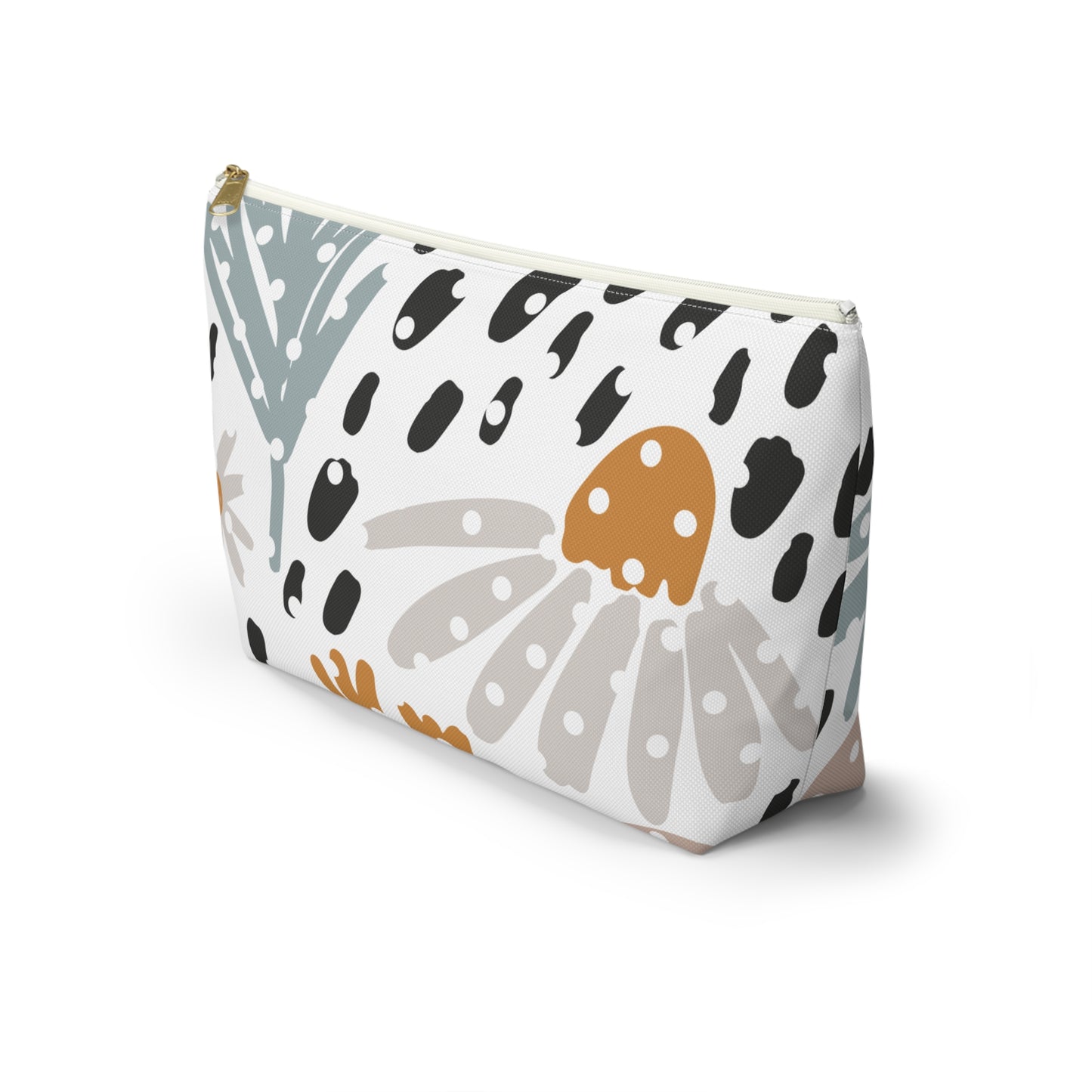 Cosmetic bag with floral pattern on a white background