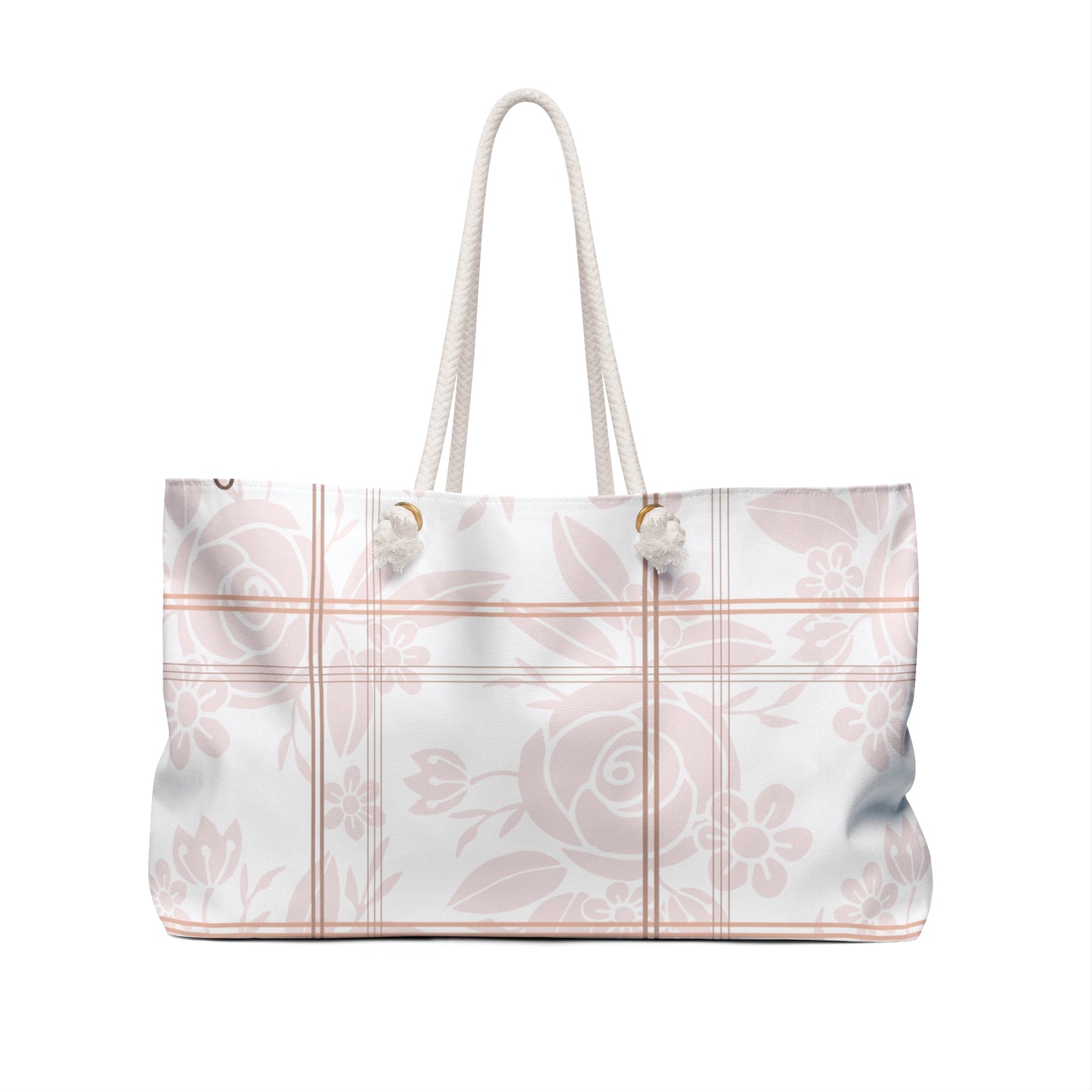 White tote bag with floral pattern on a white background