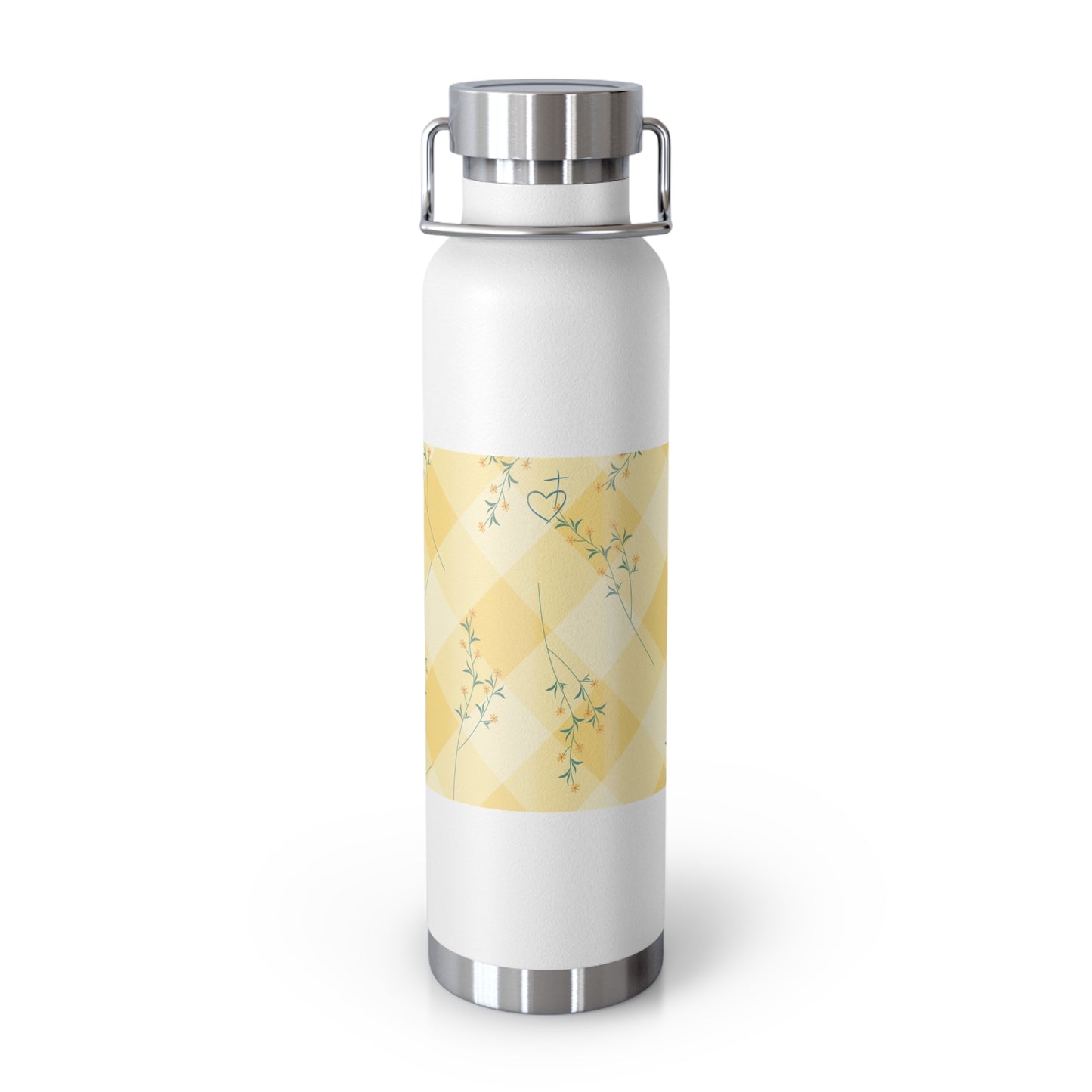 White water bottle with a floral design on a white background