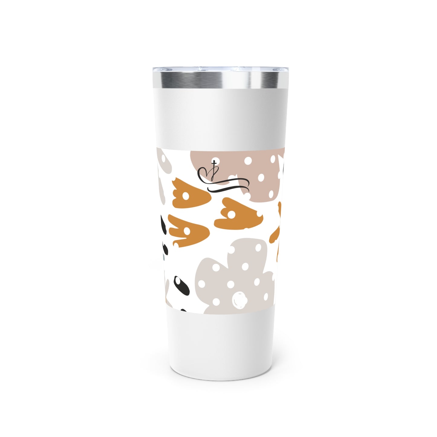 White tumbler with patterned design on a white background