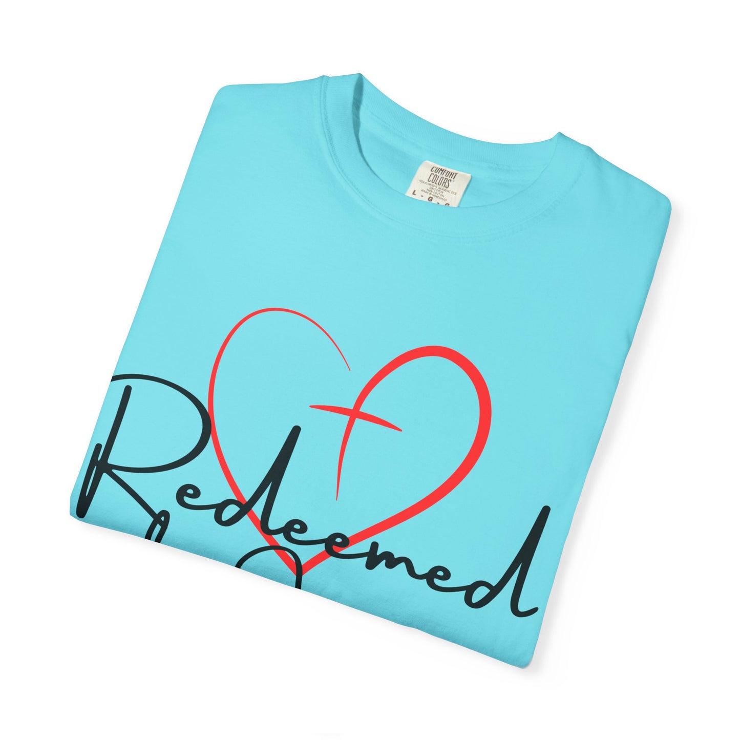 Garment-Dyed T-shirt, 100% Cotton, V-Necked, Faith-Inspired, "Redeemed by Jesus"
