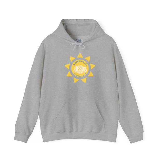 Gray hoodie with yellow logo on a white background