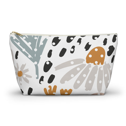 Cosmetic bag with floral pattern on a white background