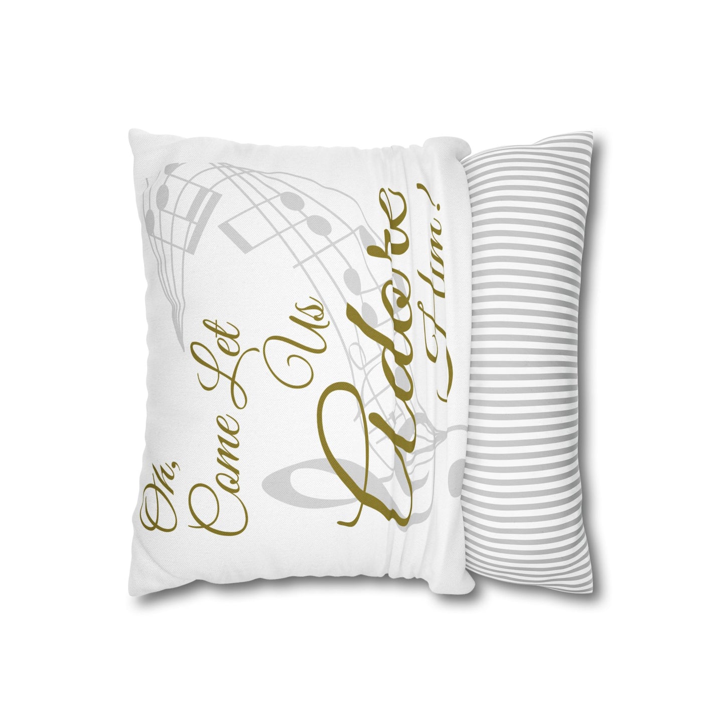 Decorative pillow with gold text on a white background