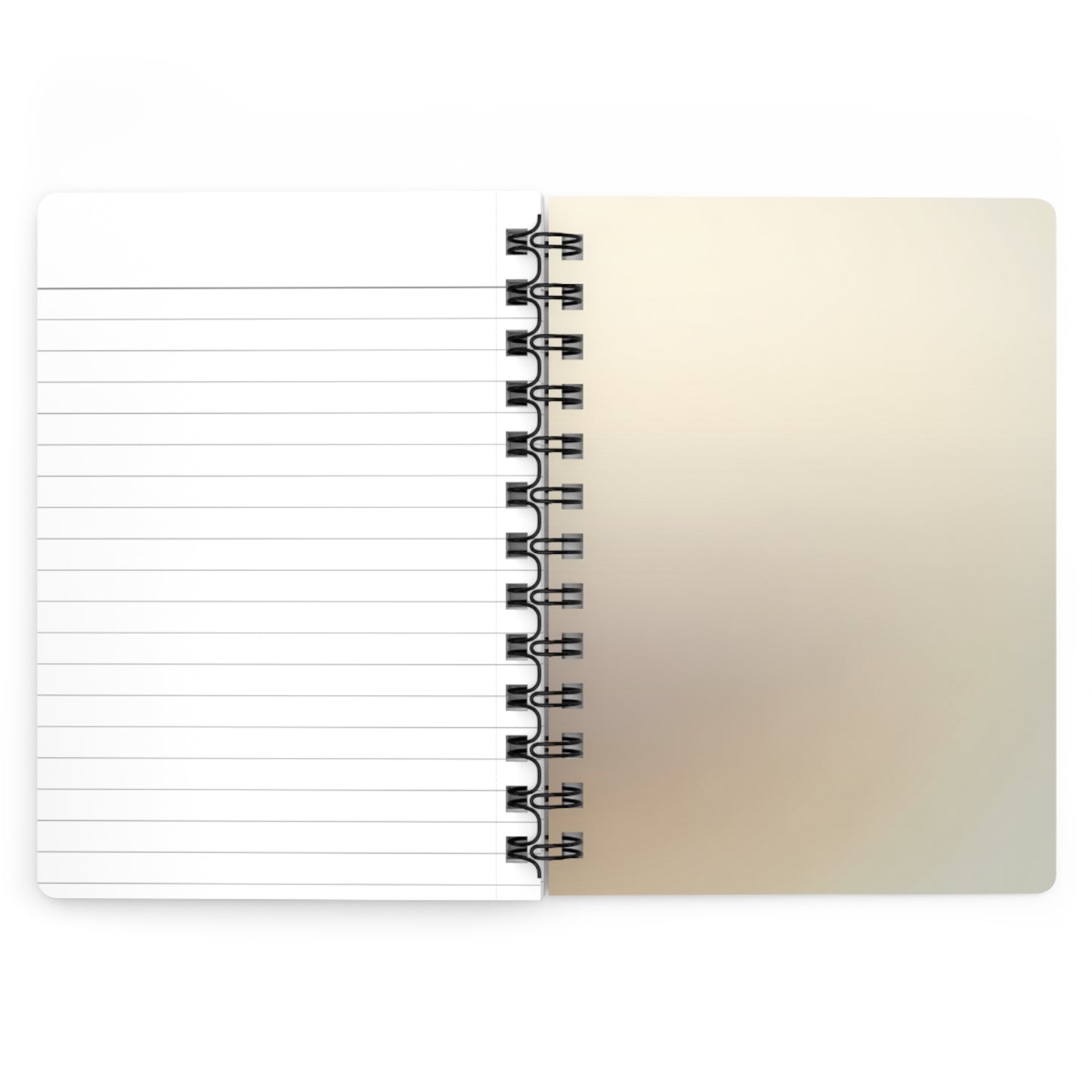 Back cover view of notebook with spiral binding on a white background