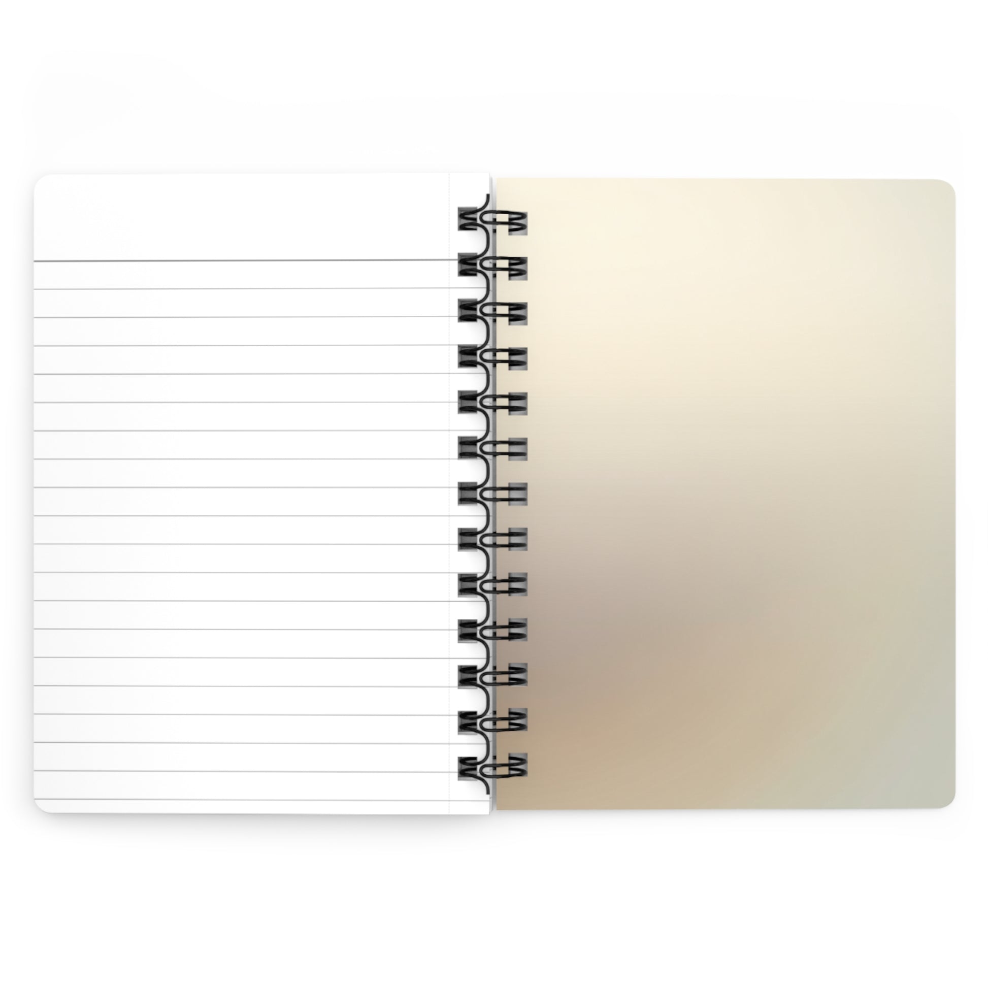 Back cover view of notebook with spiral binding on a white background