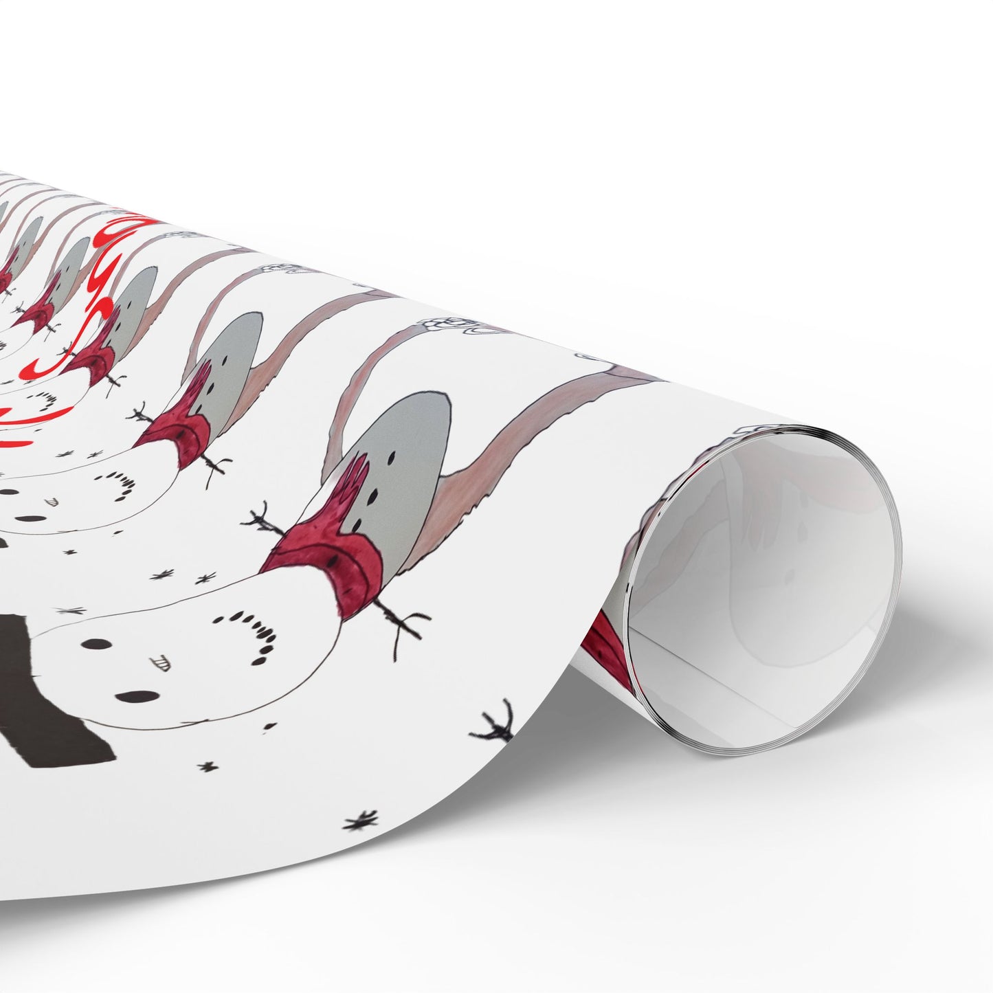 Roll of decorative paper with a snowman design on a white background