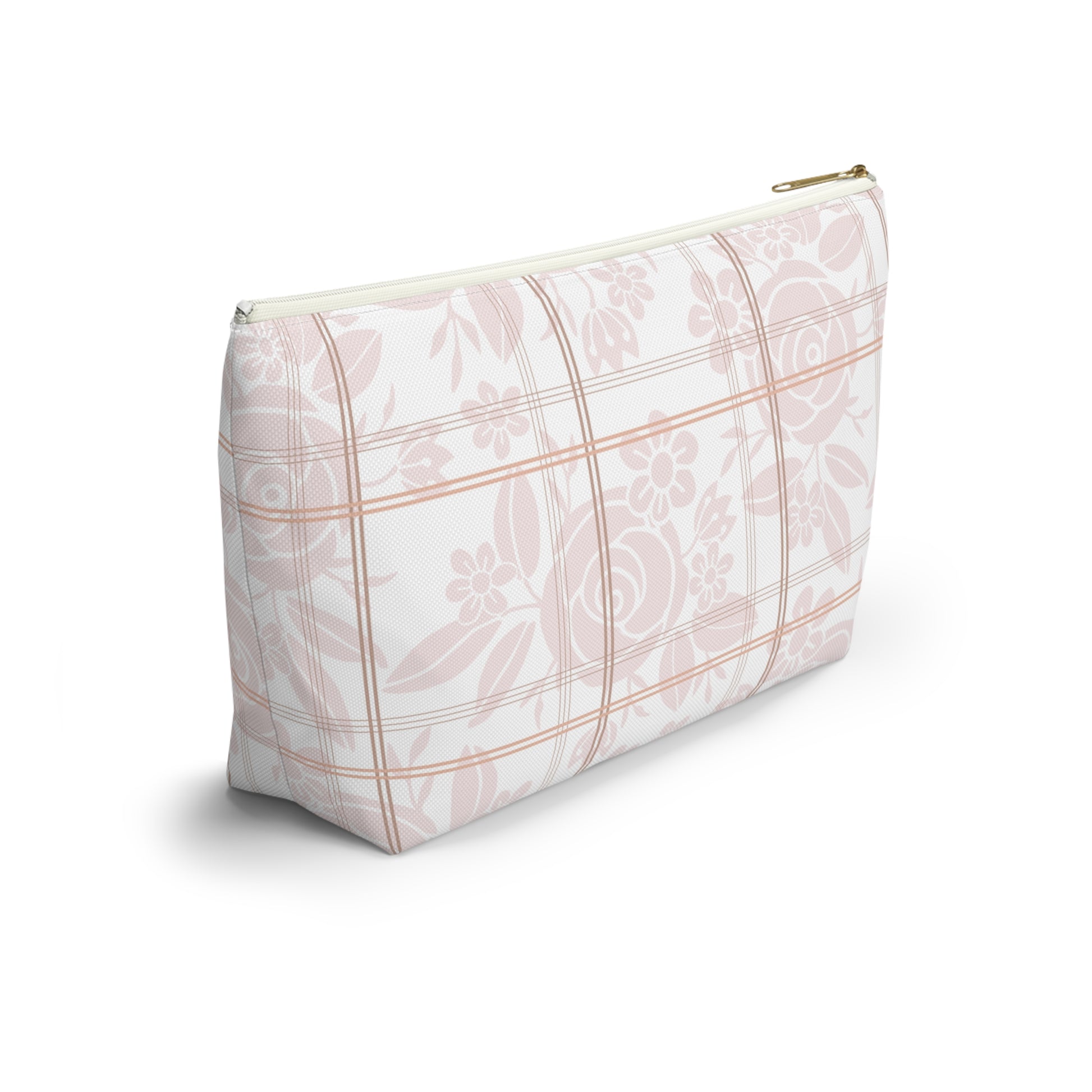Floral patterned pouch on a white background