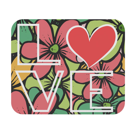 Floral design with 'LOVE' text on a colorful background