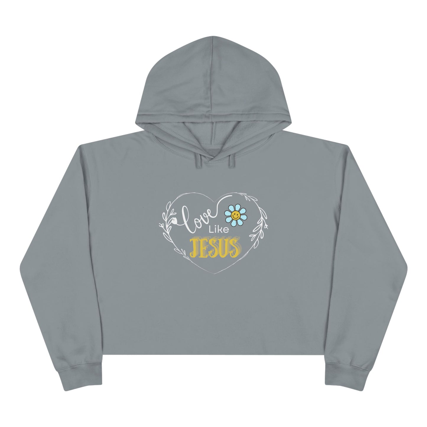Gray hoodie with 'Love Like Jesus' design on a white background