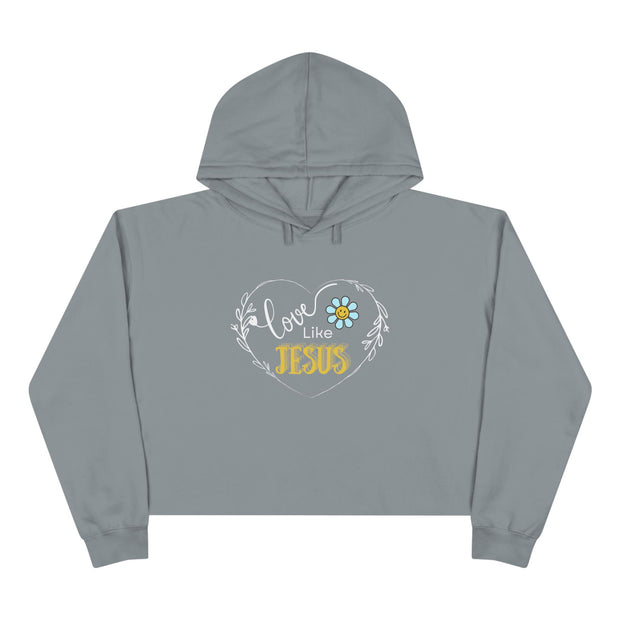 Gray hoodie with 'Love Like Jesus' design on a white background