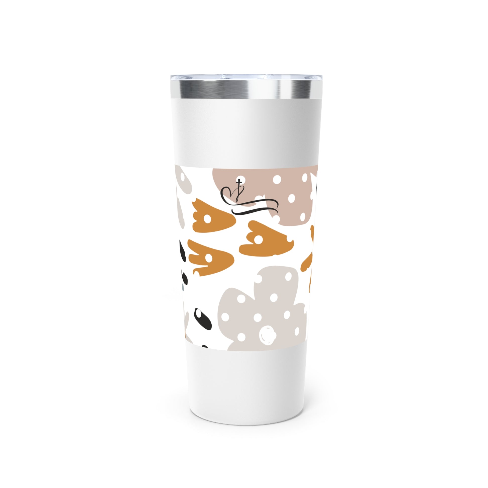 White tumbler with patterned design on a white background