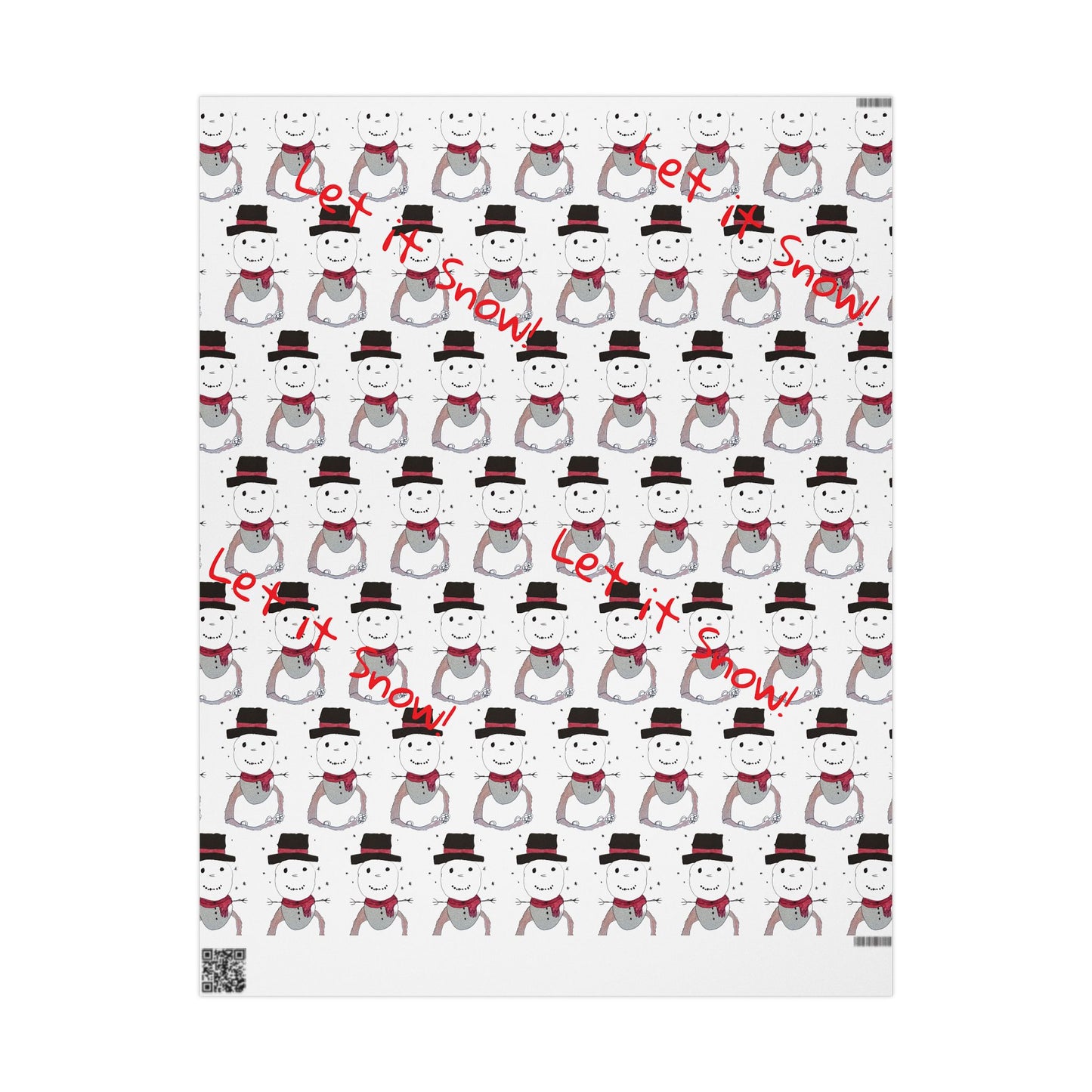 Pattern of snowmen with red 'Let it Snow!' text on a white background