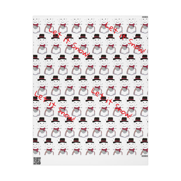 Pattern of snowmen with red 'Let it Snow!' text on a white background