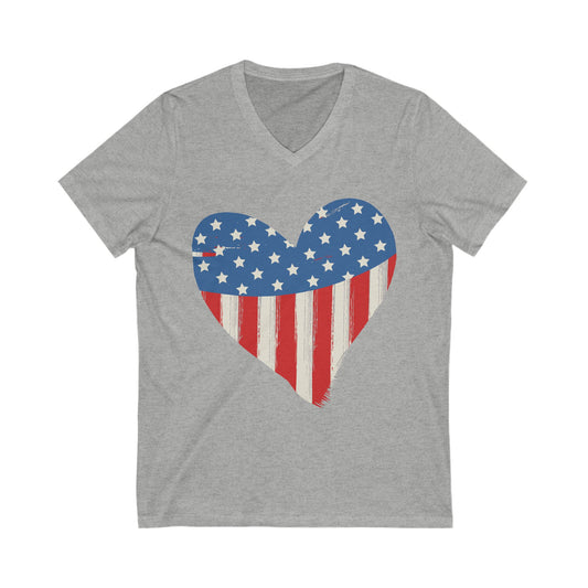 Gray t-shirt with a heart-shaped American flag design on a gray background