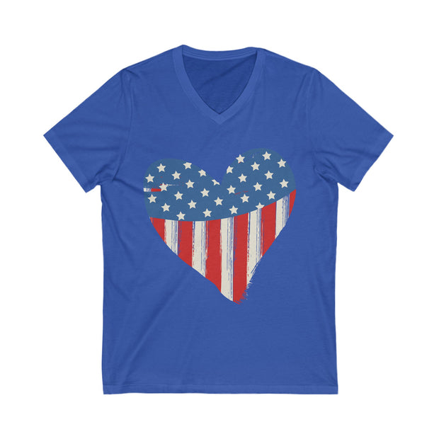 Blue t-shirt with a heart-shaped American flag on a blue background