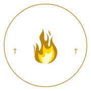 Gold flame icon with crosses on a white background