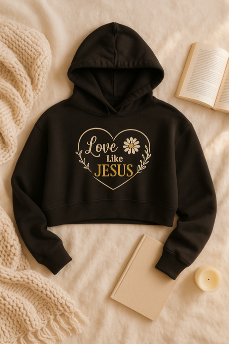 Love Like Jesus Crop Hoodie - Corrected Text